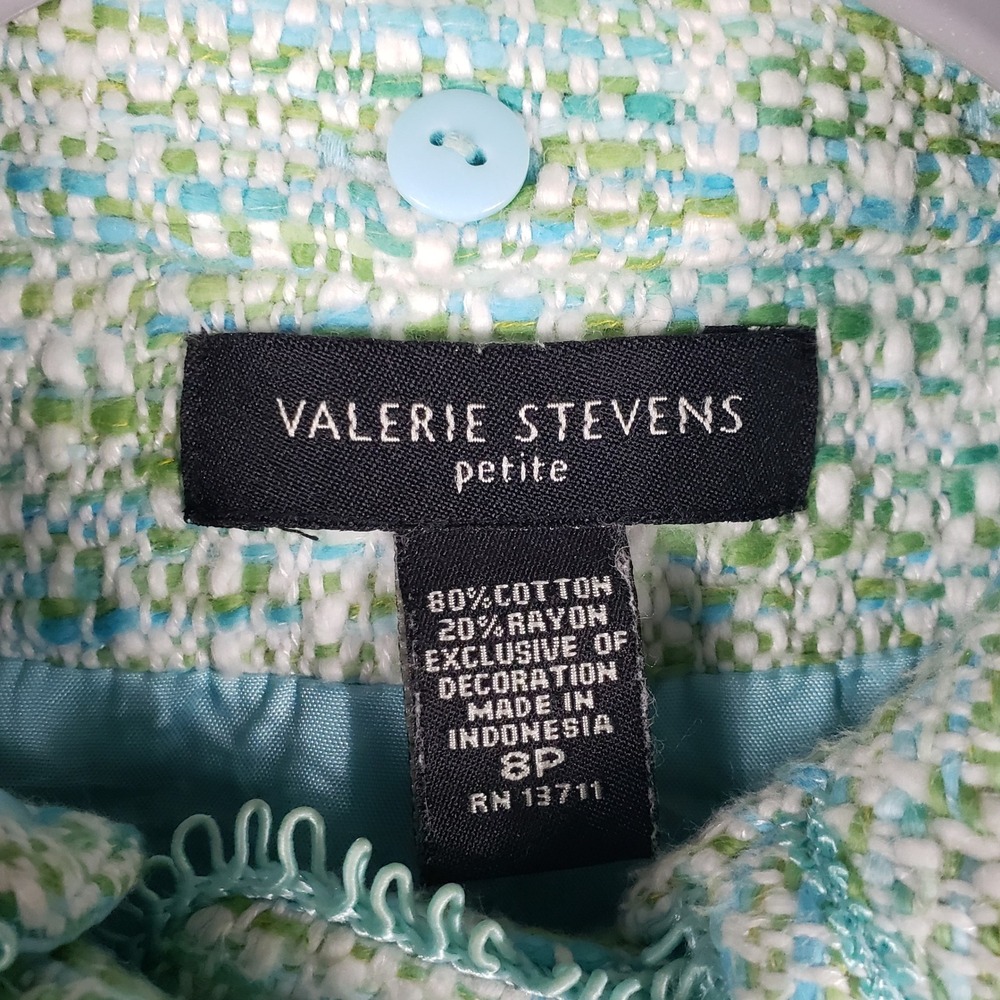 Valerie Stevens 8 P Tweed Skirt Suit Set Mint Blue Green Wool Blend Glamouratti - Picture 3 of 16